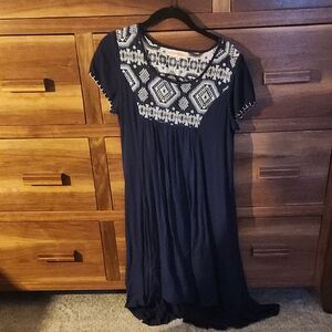 Altar'd State Blue and White Maxi Dress with Flutter Sleeves